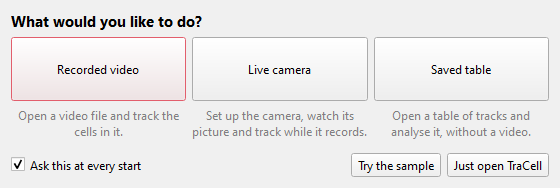 The start dialog